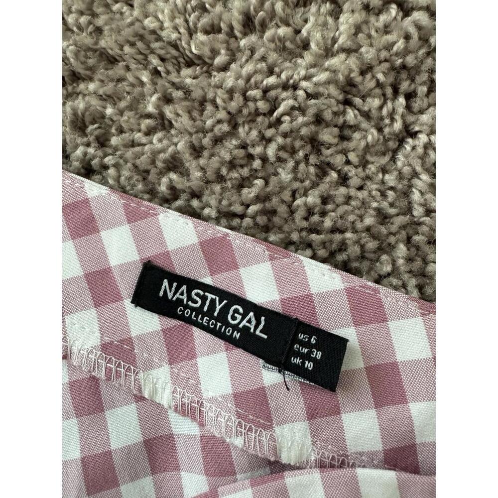 Nasty Gal‎ Pink Gingham Ruched One Shoulder Midi Dress US 6  Summer Slit - Picture 5 of 11